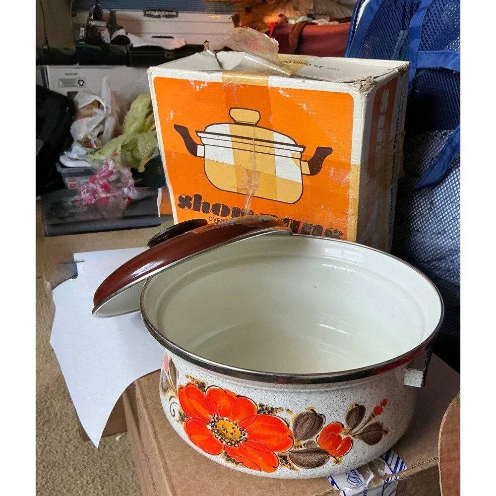 Vintage Show-Pans 3.5-Quart Porcelain Clad Steel Dutch Oven w/Lid+Original Box